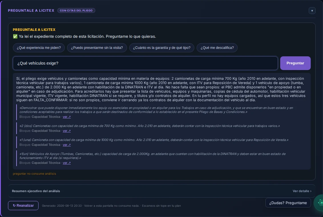 Respuesta real sobre vehículos exigidos
