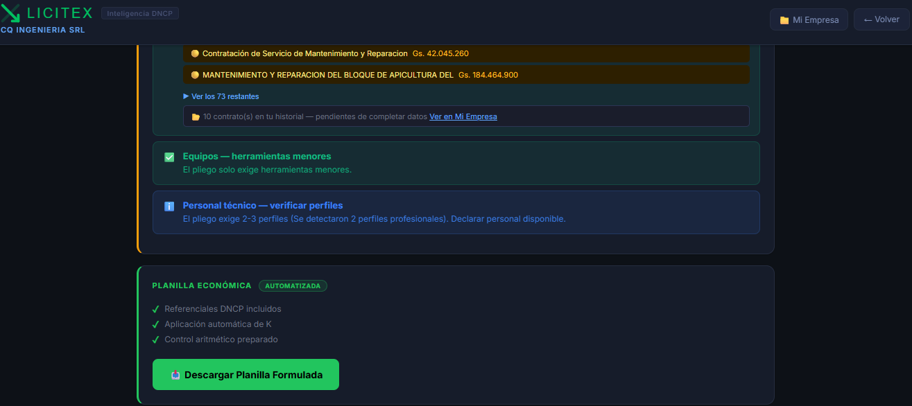 Planilla económica automatizada — LICITEX